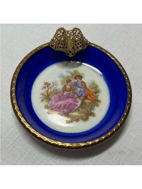 Vintage Limoges porcelain plate with intricate metal rim. Sweet Trinket dish